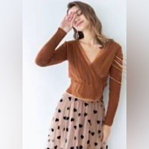 Chicwish Mesh Overlay Wrap Crop Knit Top Size S/M